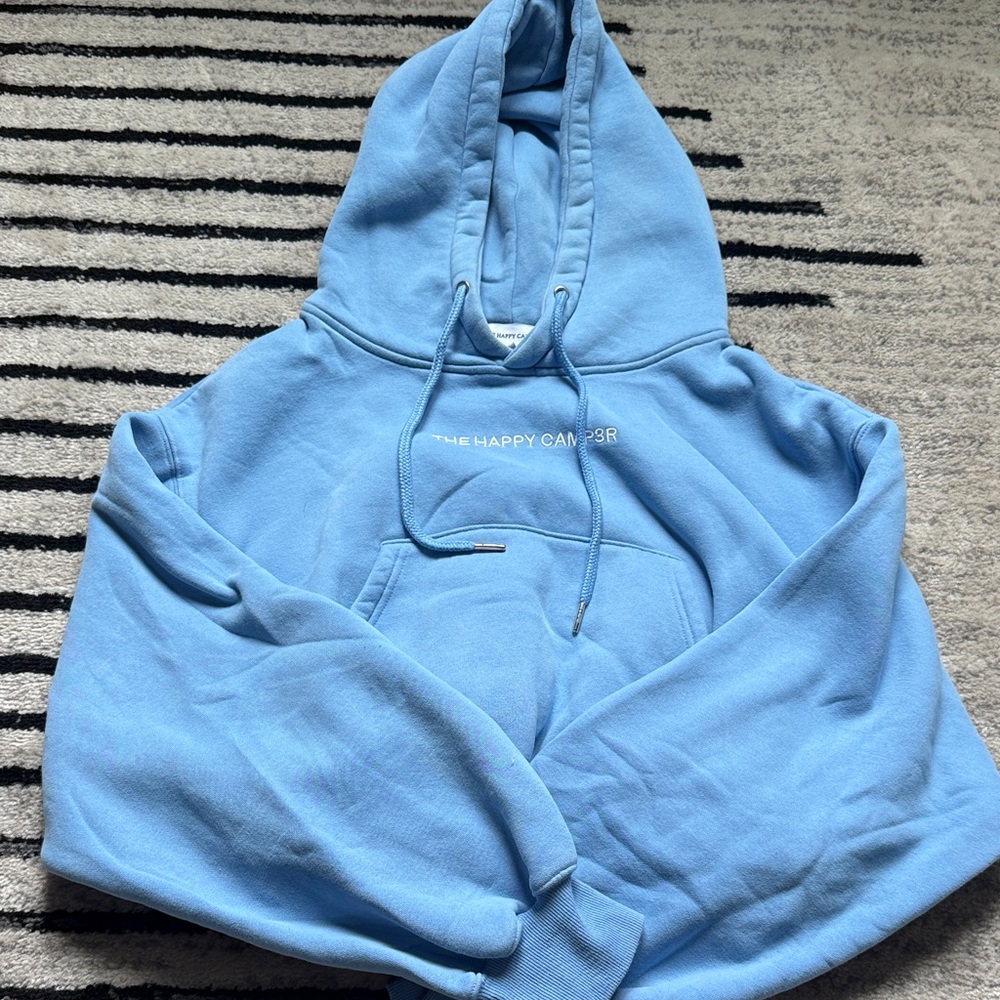 The Happy Camper Light Blue Cropped Hoodie